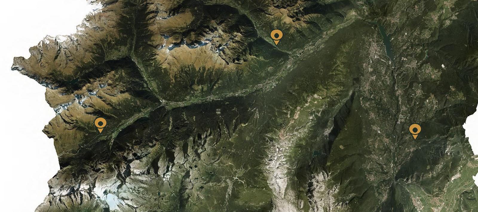 Ortofoto delle Valli del Noce con i luoghi della mappa El Brenz